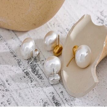 Monaco D’or Gold Pearl Double Ball Stud Charm Earrings, 3 of 4