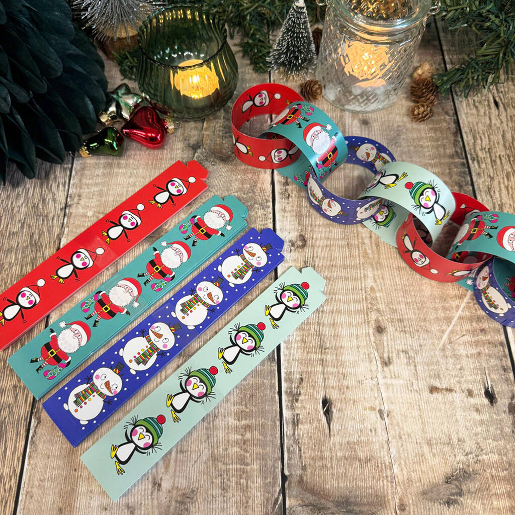 Christmas Paper Chains Santa, Penguin And Snowman 100 Paper Chain Decorations, 1 of 5