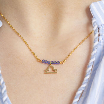 Birthstone Bar Necklace With Zodiac Charm Detail, 4 of 12