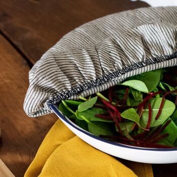 Reusable Striped Large Linen Bowl Cover, 3 of 3