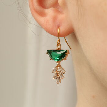 Art Deco Emerald Green Moon Earrings, 2 of 6