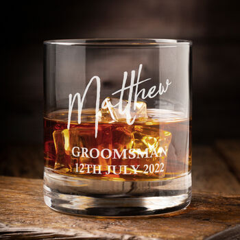 Wedding Party Name And Role Engraved Whiskey Glass, 2 of 5