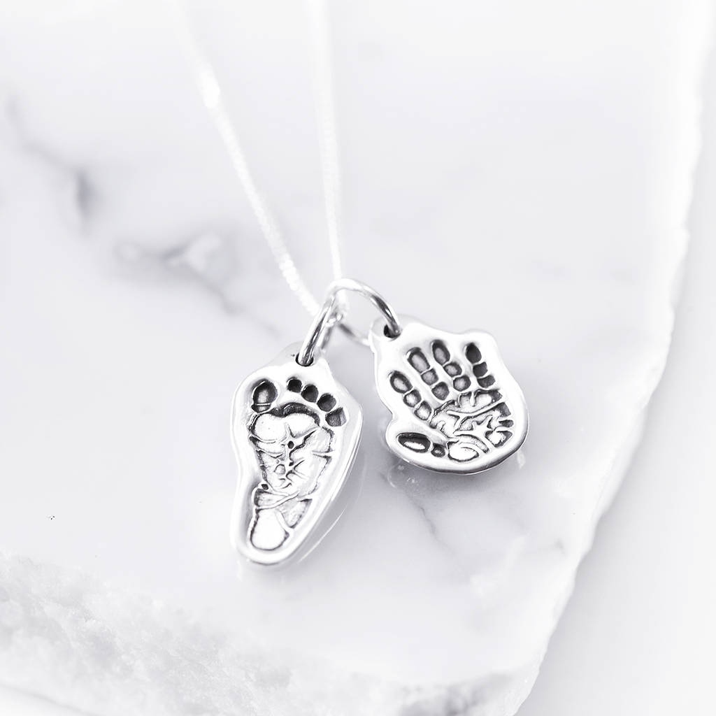 Silver Sculpted Hand Or Foot Print Charm Pendant, 1 of 5