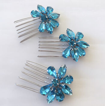 Vibrant Blue Crystal Hair Comb Set, 4 of 4