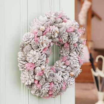 Winter Sparkle Pink Christmas Door Wreath, 5 of 6