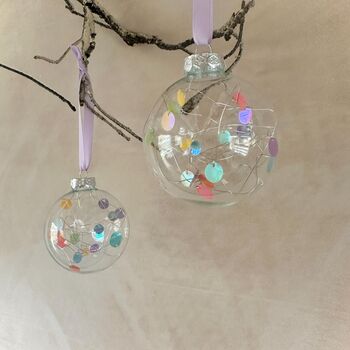 Set Of Six Pastel Rainbow Effect Baubles Bright Christmas Decor, 2 of 7