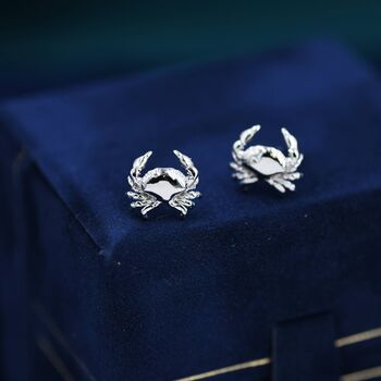 Sterling Silver Crab Stud Earrings, 2 of 12