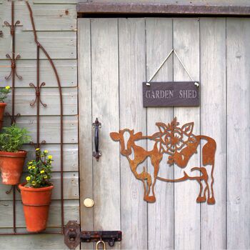 Rusted Metal Cow Garden Decor Cow With Flowers Art, 6 of 10