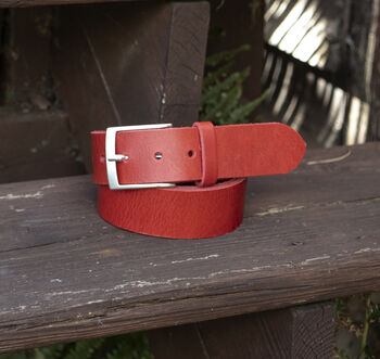 Premium Handmade Red English Leather Mens Belt, 3 of 7