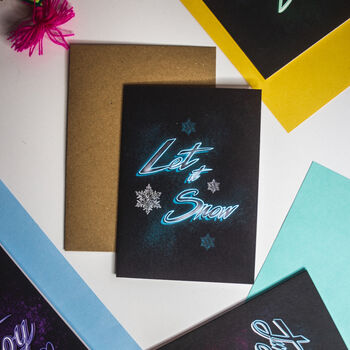 Let It Snow Neon Christmas Greetings Card, 2 of 2