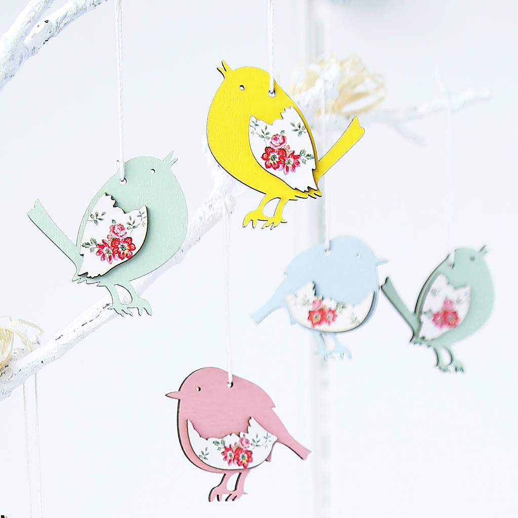 Pastel Bird Hanging Set Of 12 By Clem & Co | notonthehighstreet.com