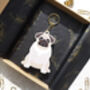Pug Dog Wooden Keyring With Optional Christmas Card, thumbnail 6 of 8