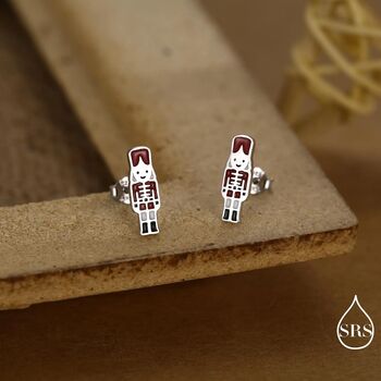 Sterling Silver Nut Cracker Guard Stud Earrings, 2 of 12