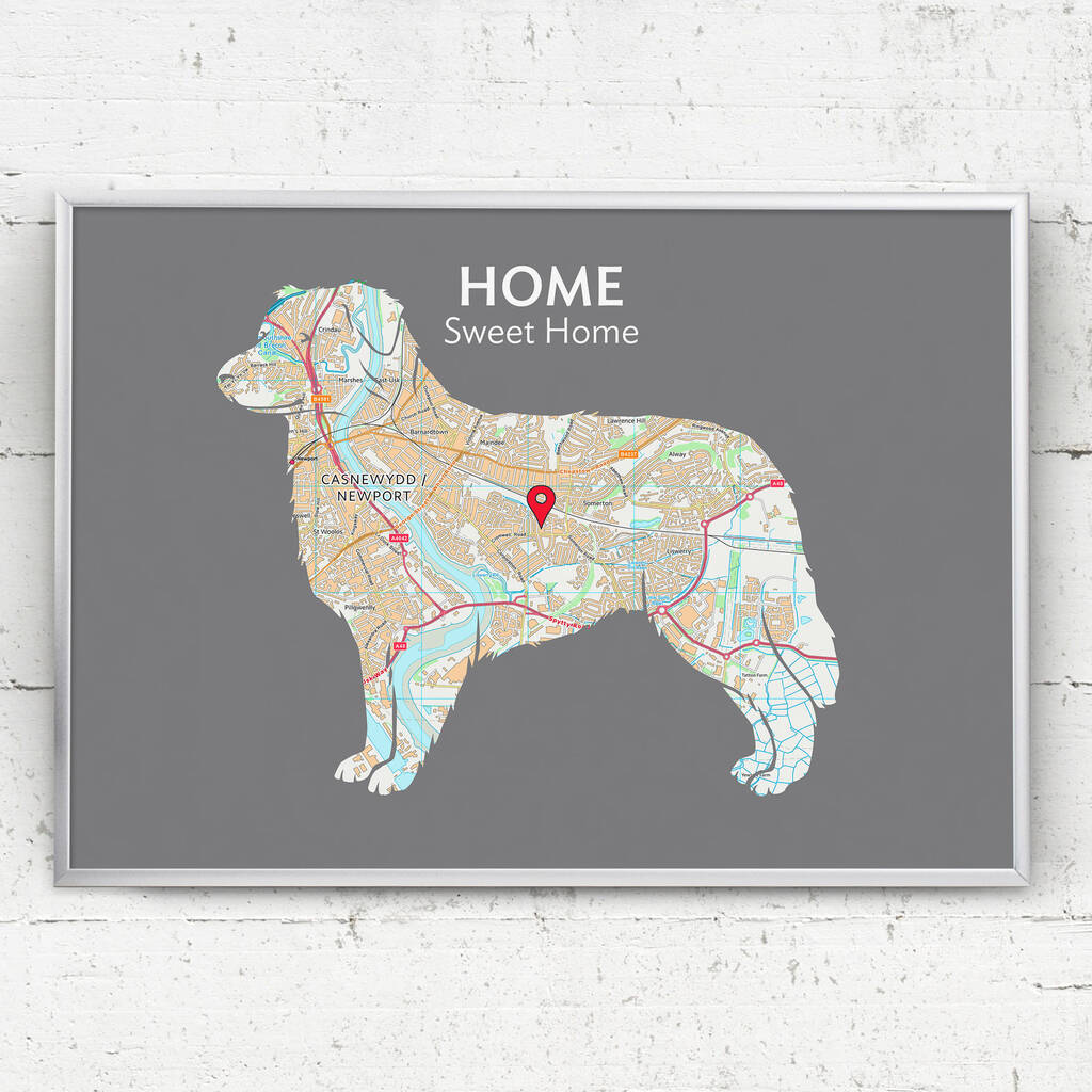 Original Personalised Map On Dog Silhouette 