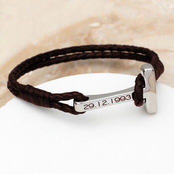 Mens Personalised T Bar Leather Bracelet, 2 of 4