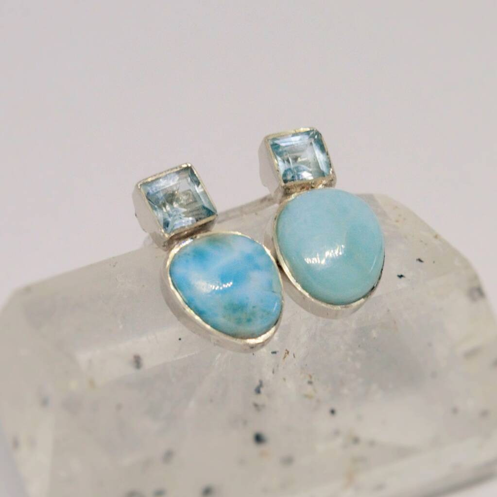 Larimar Blue Topaz Silver Stud Earrings, 1 of 8