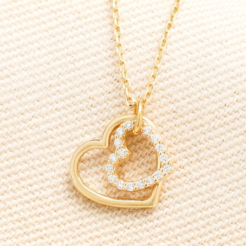 Sterling Silver Interlocking Crystal Heart Pendant Necklace, 2 of 4