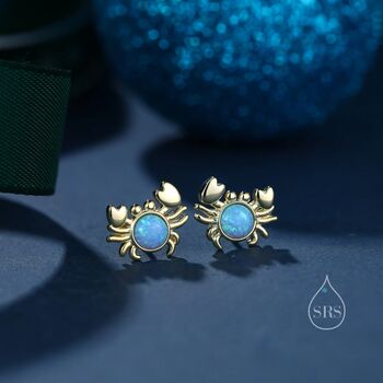 Moonstone Or Opal Crab Stud Earrings Sterling Silver, 5 of 11