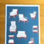 Mid Century Modern Design Chairs A3 Print Blue, thumbnail 1 of 3