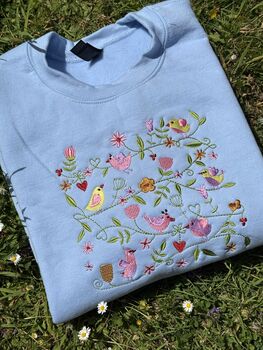 Spring Summer Birds Embroidered Sweatshirt, 2 of 6