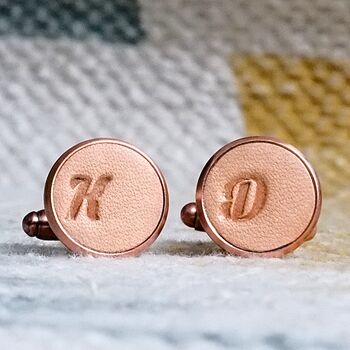 Personalised Real Natural Leather And Copper Cufflinks, 3 of 7