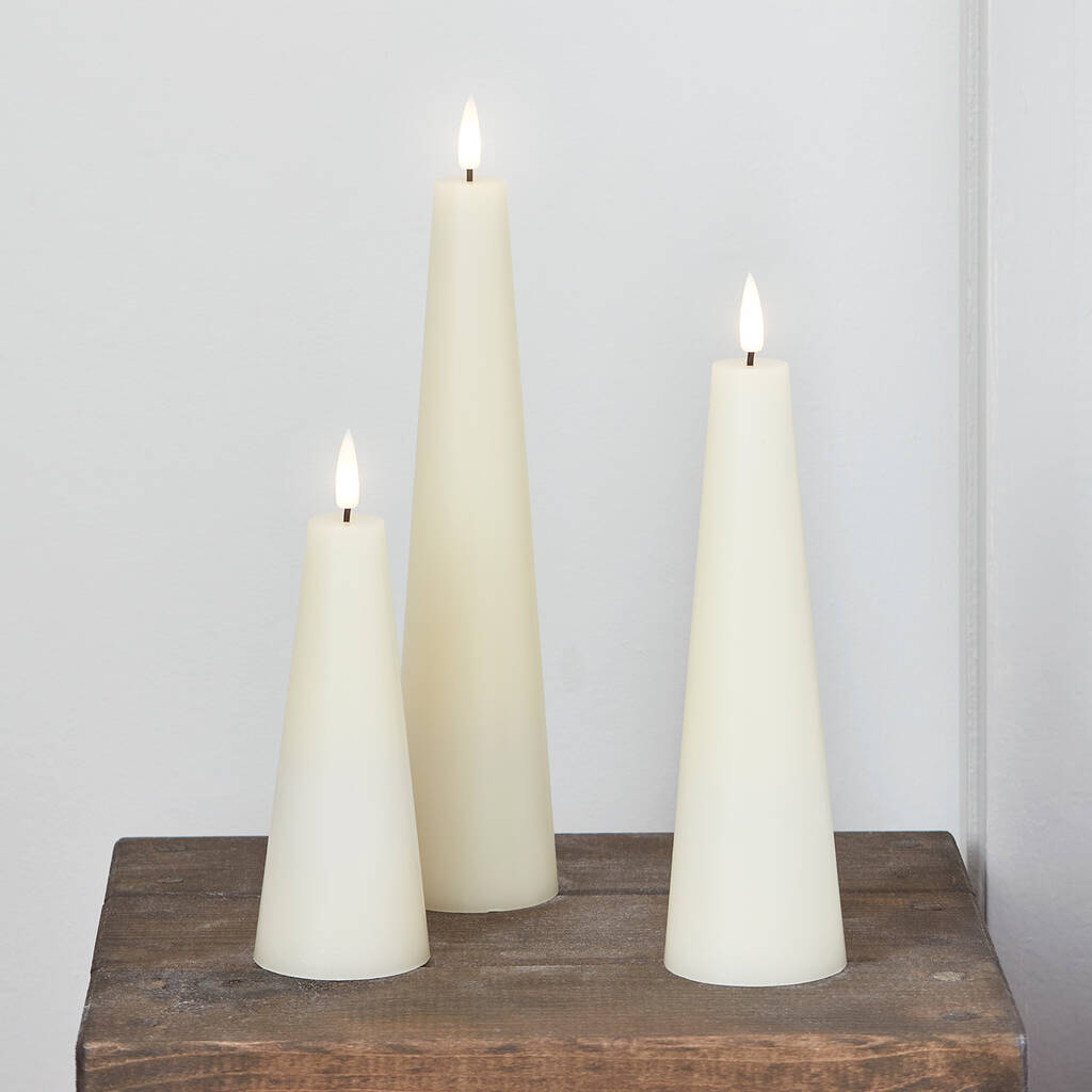 Cone LED Pillar Candle Trio