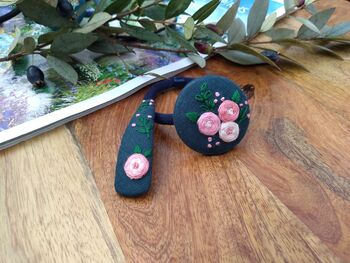 Set Of Two Hand Embroidered Hair Button And Hair Clip, 8 of 10