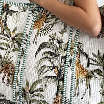 Giraffe Print Large Quilted Cotton Tote Bag In White, 3 of 4