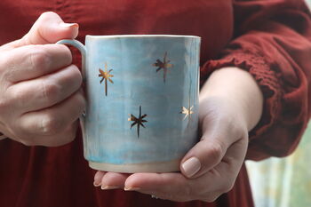 Handmade Pottery Light Blue Starry Mug, 5 of 8