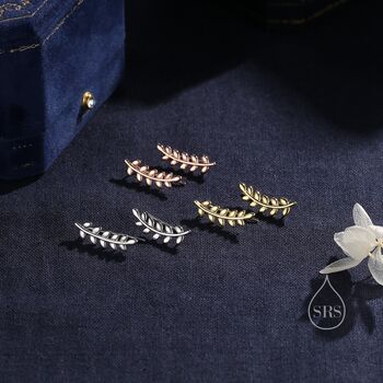 Sterling Silver Leaf Crawler Earrings, 4 of 12