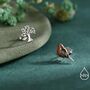Mismatched Robin Bird And Tree Stud Earrings In Sterling Silver, thumbnail 2 of 12