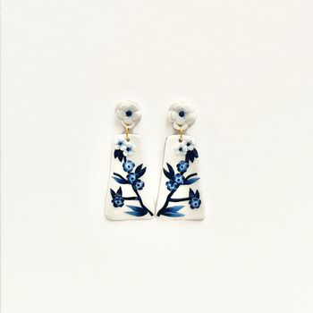 Statement Blue And White Floral Polymer Clay Earrings, 4 of 5