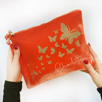 Personalised Velvet Butterfly Trail Make Up Bag Bag, 12 of 12