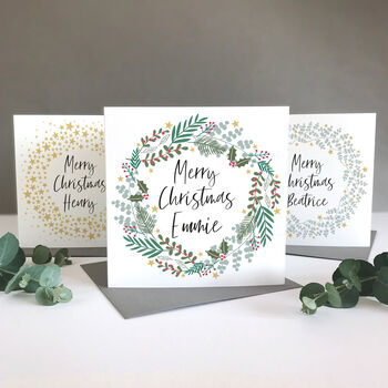 Personalised Eucalyptus Wreath Christmas Card, 3 of 5