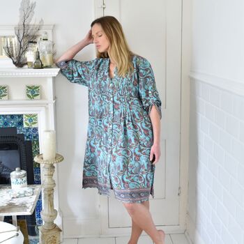 'India' Buttoned Paisley Shirt Dress, 4 of 6