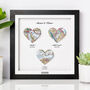 Personalised 3D Heart Map Milestone Locations Framed Wedding Print Gift, thumbnail 5 of 12