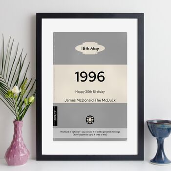 Personalised 30th Birthday Print 1996 Book Cover Gift, 10 of 12
