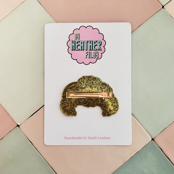 Croissant Glitter Resin Large Hair Clip / Pastry Baker Gift For Her / Novelty Food Statement Hair Slide / French Bakery Barrette, 6 of 6