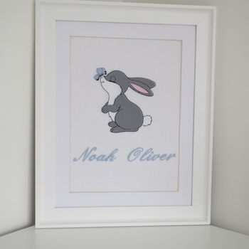 Personalised Embroidered Bunny With Butterfly Picture, 2 of 2