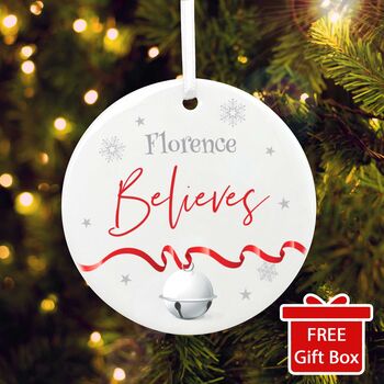 'Believes' Ceramic Disc Hanging Decoration Bauble + Gift Box, 9 of 9