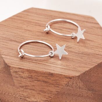 Delicate Star Dangle Hoop Earrings Sterling Silver, 4 of 7