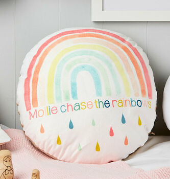 Children's Personalised Watercolour Rainbow Cushion, 2 of 4