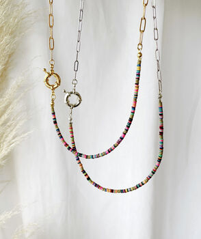 African Recycled Records Bead And Chain Necklace, 2 of 10