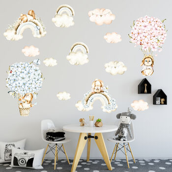 Floral Bunnies Clouds And Rainbows Wall Sticker Set, 4 of 5