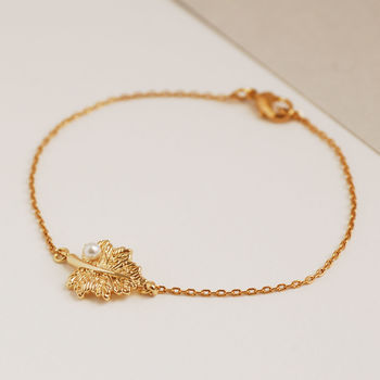 Gold Plated Leaf Pearl Bracelet, 5 of 9