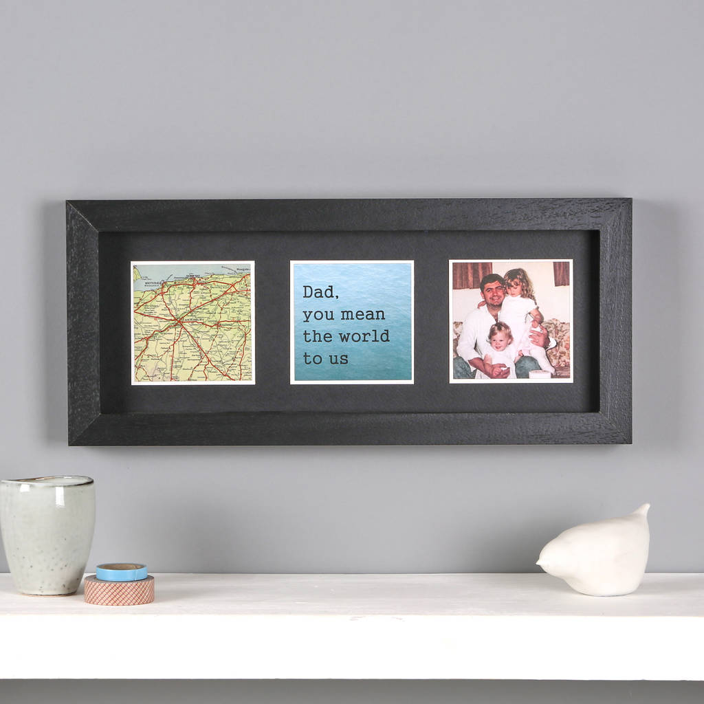 Personalised Map Photo Message Frame For Him, Black By Bombus