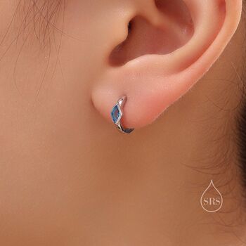 Tiny Rhombus Aquamarine Blue Cz Huggie Hoop In Sterling Silver, 6 of 12