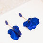 Royal Blue Hand Painted Large Petal Drop Earrings, thumbnail 3 of 3