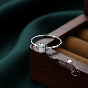 White Opal And Cz Oval Ring In Sterling Silver, 2 of 11