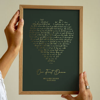 Heart Shape Song Lyrics, Personalised Metallic Gold Print, 5 of 9